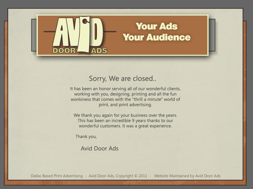 Avid Door Ads, Design, Printand  Advertising for Dallas